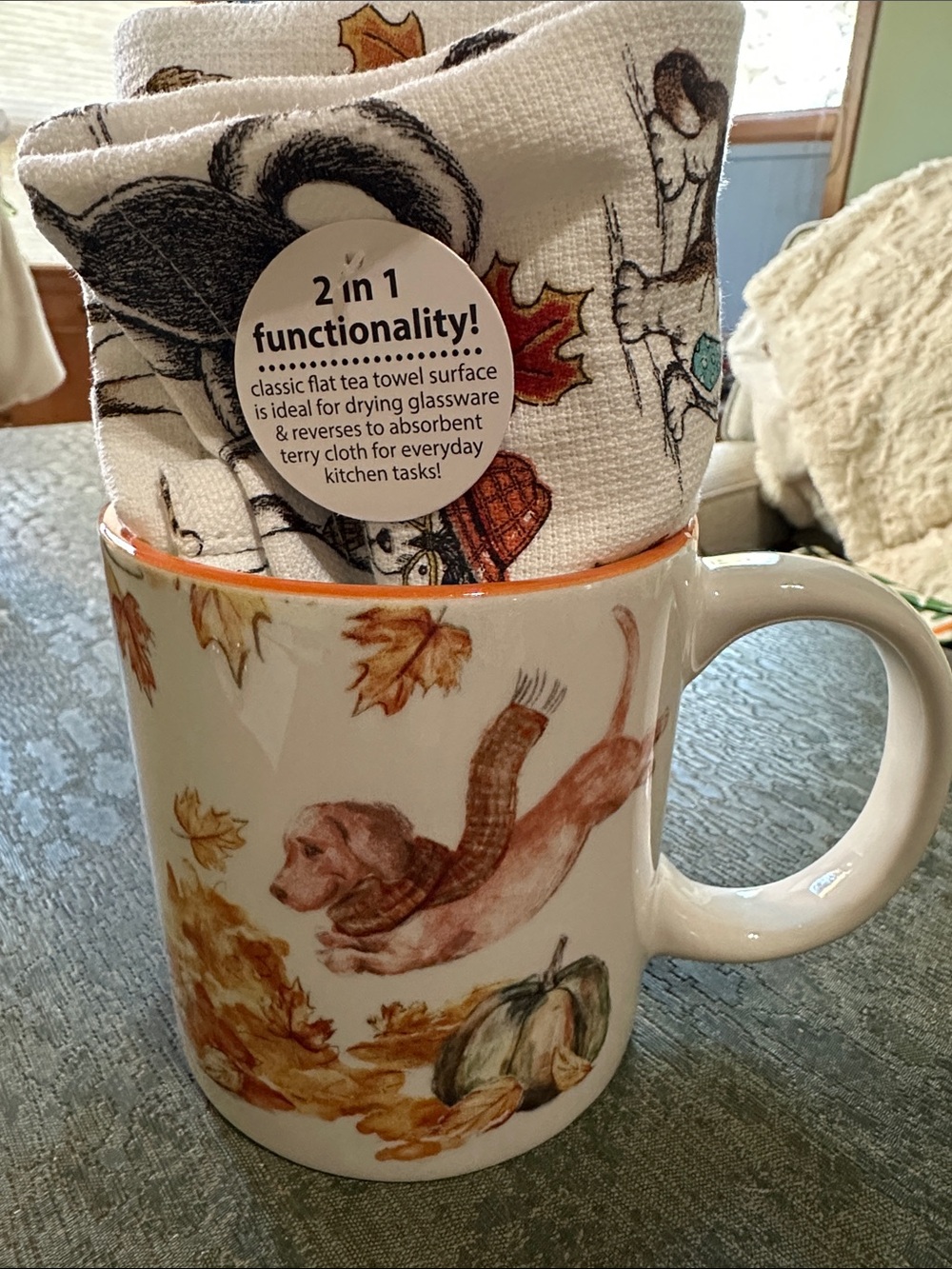 Autumn Dog Ceramic Coffee Mug & Dog Tea Towel